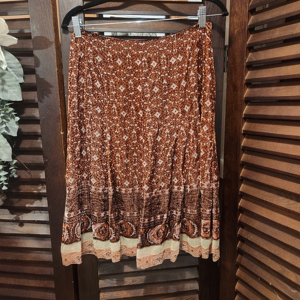 Elie Tahari Rust Paisley Tiered Midi Skirt